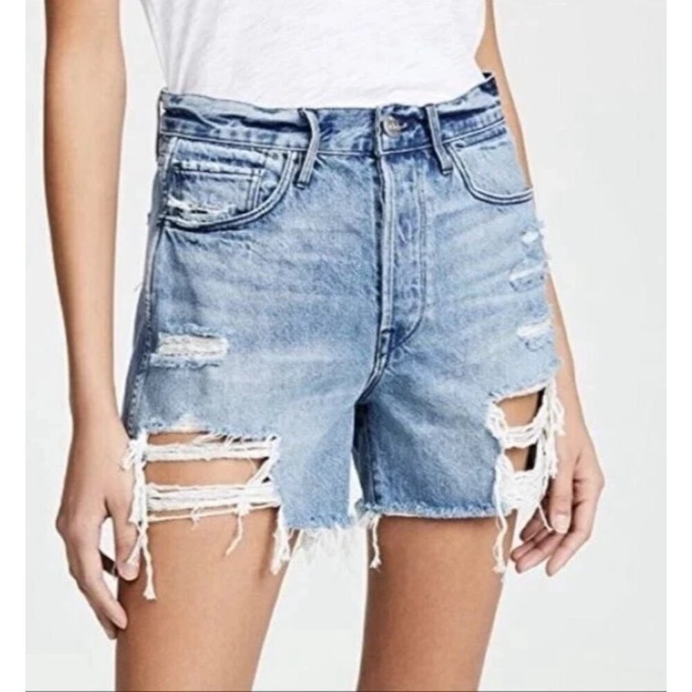 3x1 NYC Womens Distressed High-Rise Denim Shorts Sz 27 Ripped & Frayed Y2K Style